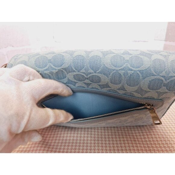 Coach CJ854 Soft Tabby Shoulder Bag Signature Denim Women's Handbag Blue Outlet - Picture 7 of 13